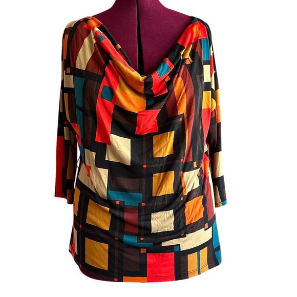 Womens Top Size XL Multicolor Geometric Draping Professional Indie Twee Funky - Picture 1 of 8